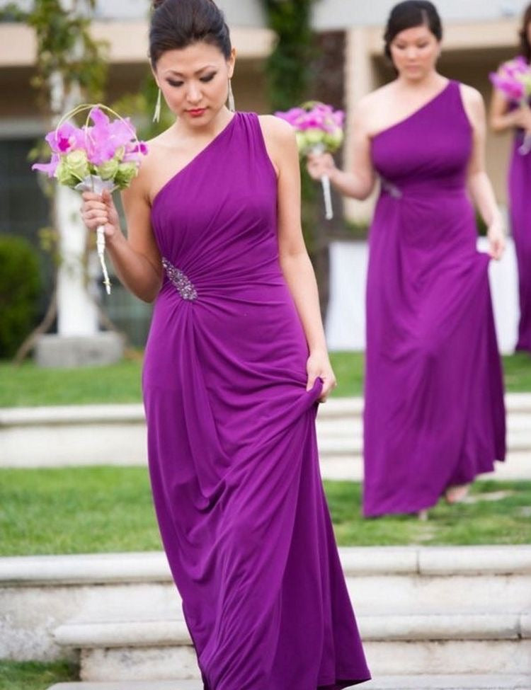 One Shoulder Purple Bridesmaid Dresses ...